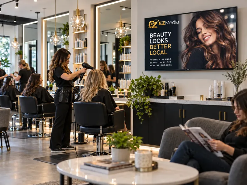 Illustrative screen advertising in a salon venue